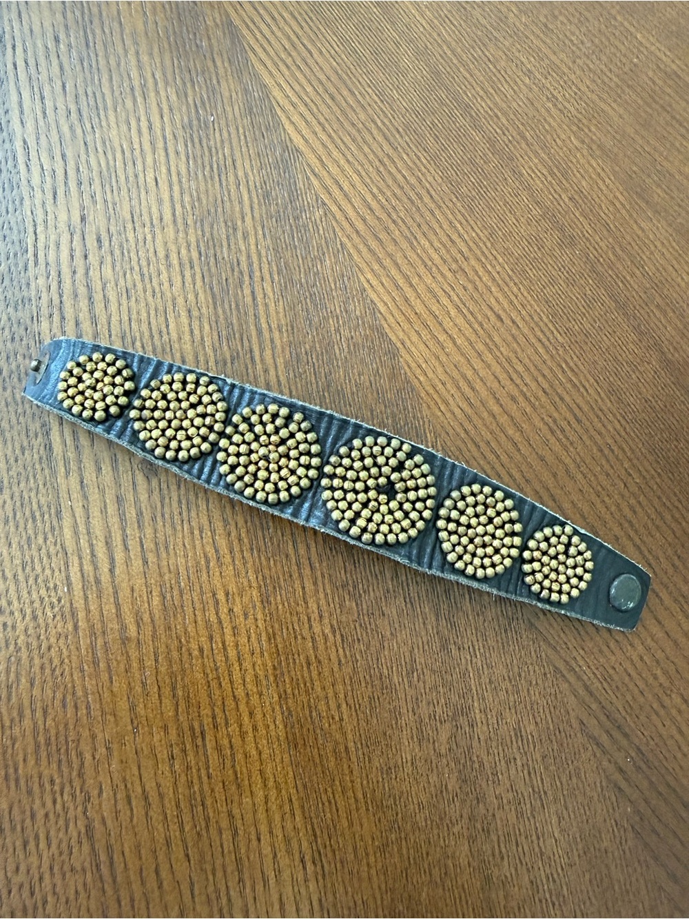 Studded Bead Accent Leather Bracelet - dark brown and Gold